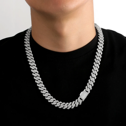 【BOX-CLASP】12mm CZダイヤ 方形 喜平ネックレス メンズ