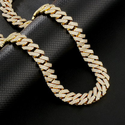 【BOX-CLASP】12mm CZダイヤ 方形 喜平ネックレス メンズ