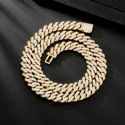 【BOX-CLASP】12mm CZダイヤ 方形 喜平ネックレス メンズ