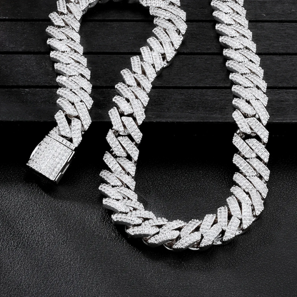 【BOX-CLASP】12mm CZダイヤ 方形 喜平ネックレス メンズ