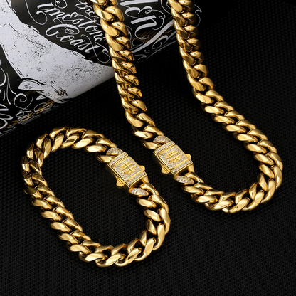 18K金12mm CZ留め具 喜平ネックレス&ブレスレット メンズ