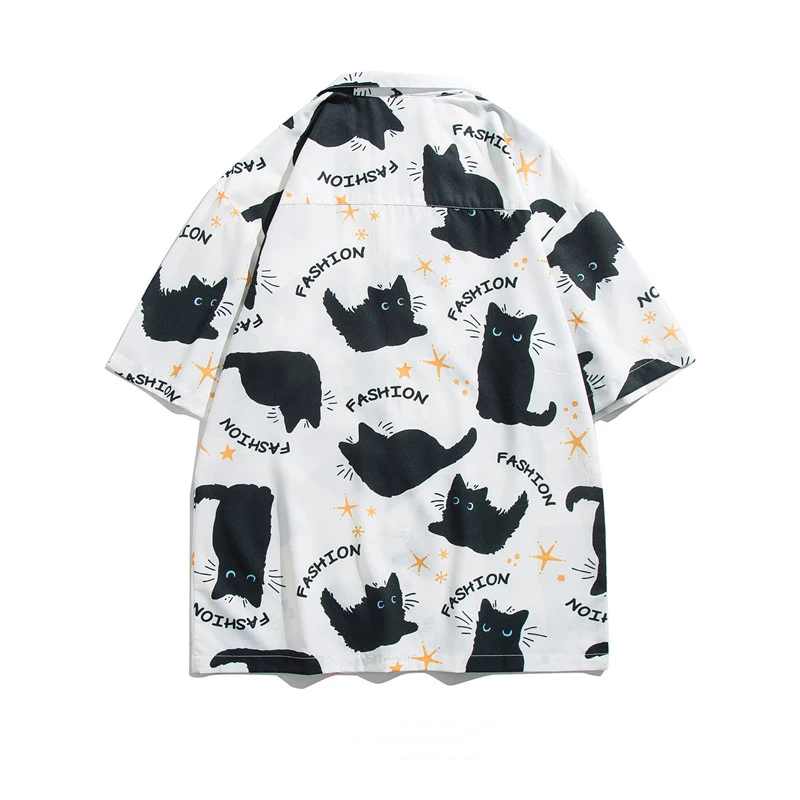 ゆったり感猫プリント半袖シャツ3色