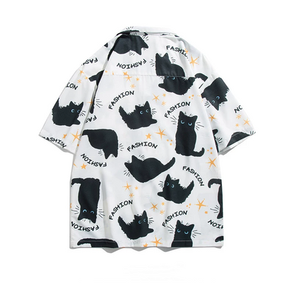 ゆったり感猫プリント半袖シャツ3色