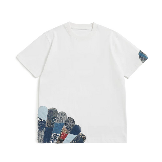 藍染＆古布BOROパッチワーク半袖Tシャツ
