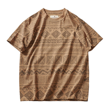 エスニック調　幾何学総柄プリントTシャツ
