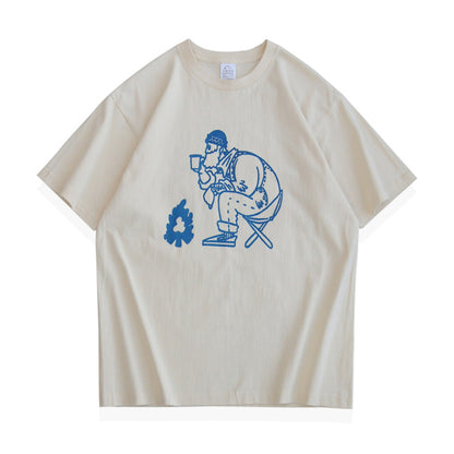 キャンププリントシンプル半袖Tシャツ