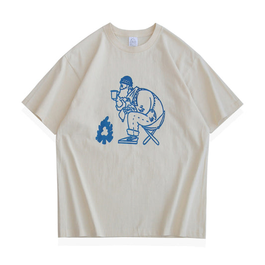 キャンププリントシンプル半袖Tシャツ