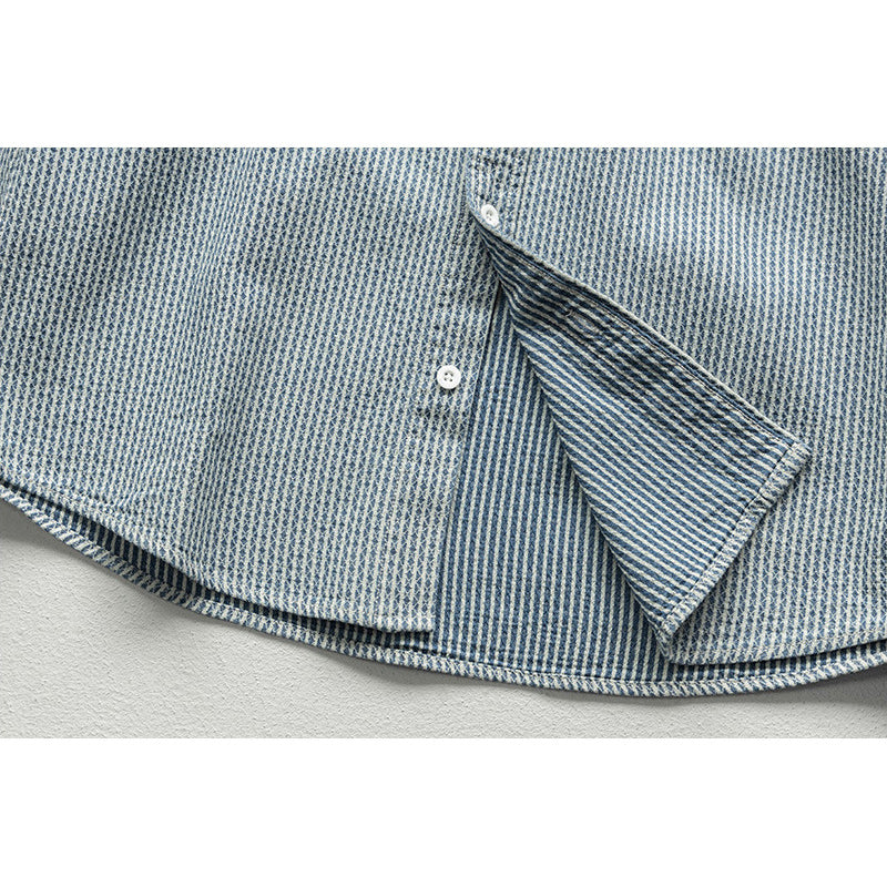 [M-4XL]サイズ豊富ストライプ長袖シャツ