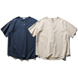 夏新作リンネルヘンリーネック半袖Tシャツ