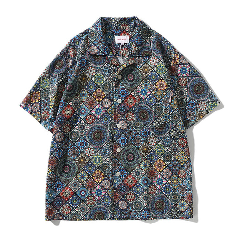 ハワイ「夏の万華鏡」総柄アロハシャツ