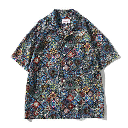 ハワイ「夏の万華鏡」総柄アロハシャツ