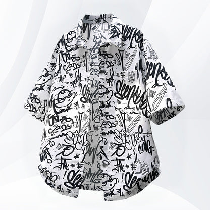 3色展開　イラスト半袖折り襟シャツ