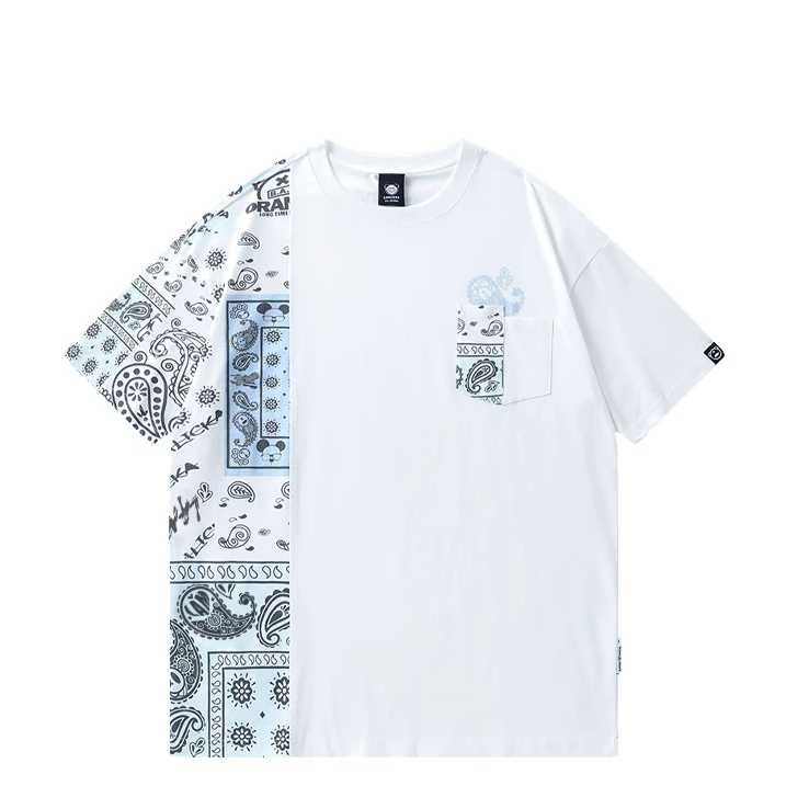 ペイズリー柄柄切り替えコットンＴシャツ
