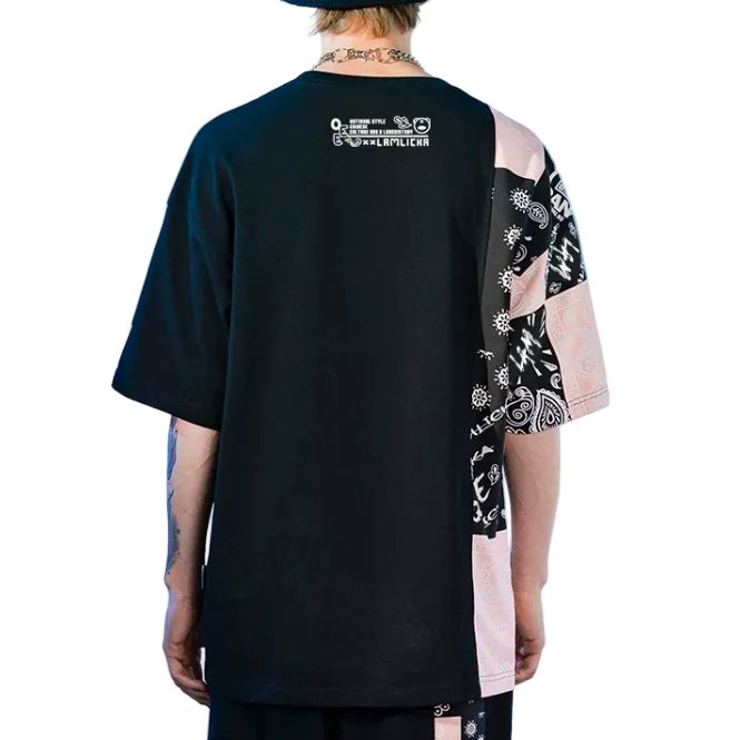ペイズリー柄柄切り替えコットンＴシャツ