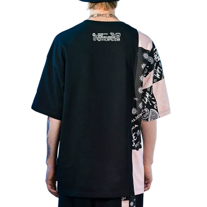 ペイズリー柄柄切り替えコットンＴシャツ