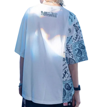 ペイズリー柄柄切り替えコットンＴシャツ