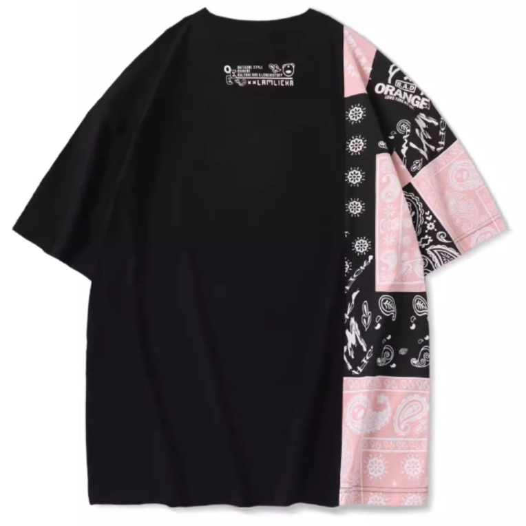 ペイズリー柄柄切り替えコットンＴシャツ