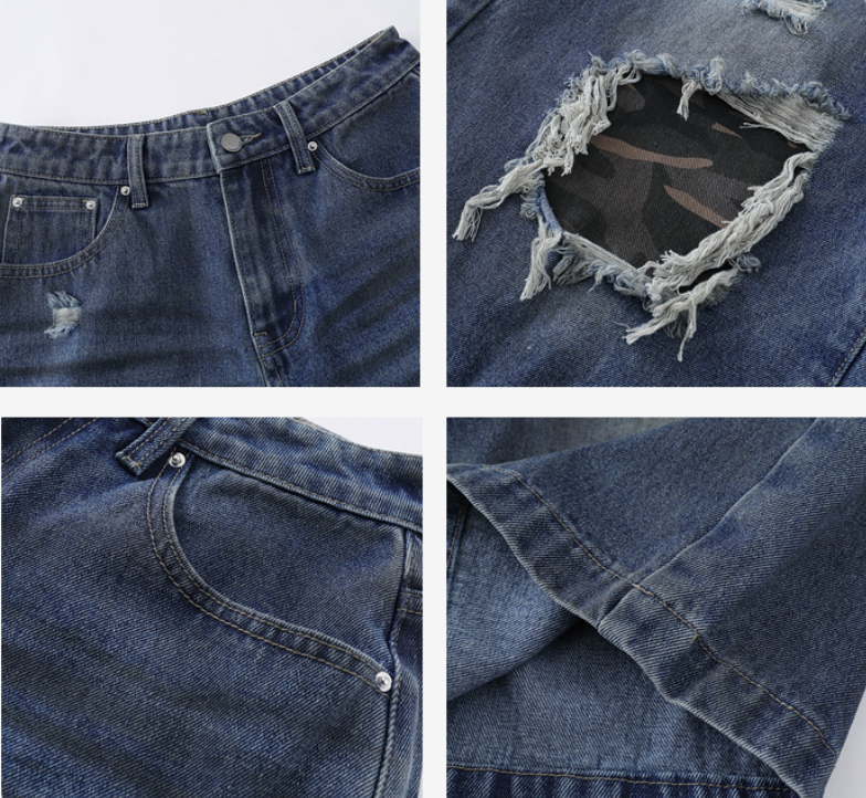 ダメージ加工7分丈デニムショットパンツ