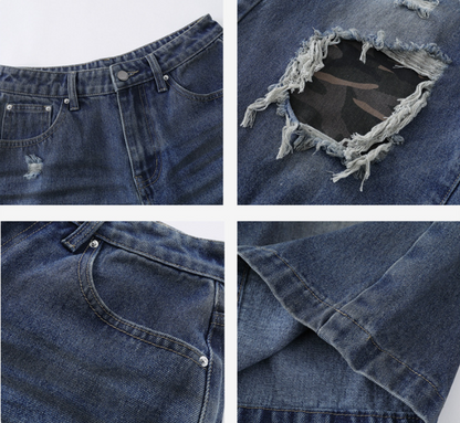 ダメージ加工7分丈デニムショットパンツ