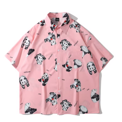 パンダ柄半袖シャツ全2色カップル服