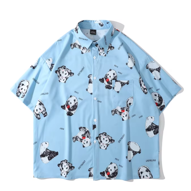 パンダ柄半袖シャツ全2色カップル服