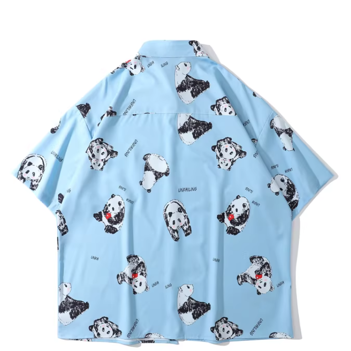 パンダ柄半袖シャツ全2色カップル服