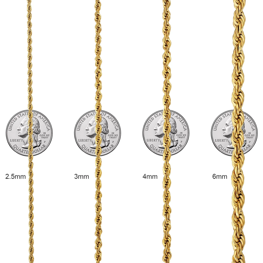 3mm/4mm/6mm ロープチェーン ネックレス
