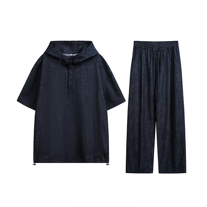 半袖フーディー+ワイドパンツ　メンズ2点セット