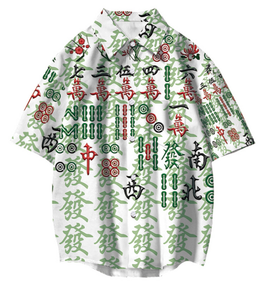 麻雀プリント半袖シャツ2色