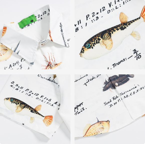 「海洋生物」プリント半袖シャツ