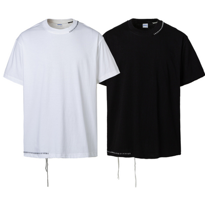 Cleanfitヒモ付き刺繍入りストレッチ半袖Tシャツ
