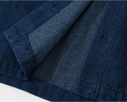 民族調刺繍入りオープンカラーデニムシャツ