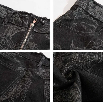 龍柄刺繍いりストレートデニムパンツ