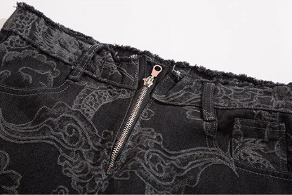 龍柄刺繍いりストレートデニムパンツ