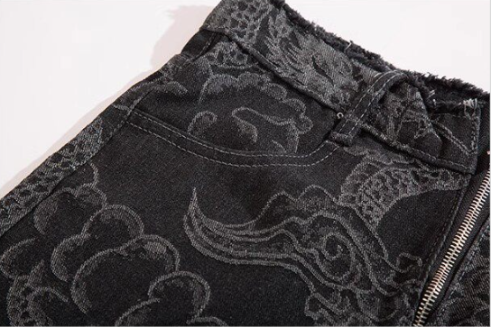 龍柄刺繍いりストレートデニムパンツ