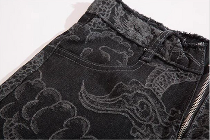 龍柄刺繍いりストレートデニムパンツ