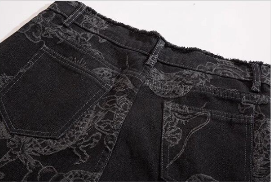 龍柄刺繍いりストレートデニムパンツ
