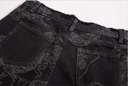 龍柄刺繍いりストレートデニムパンツ