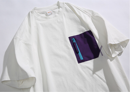 アウトドア風ポケット付き配色Tシャツ