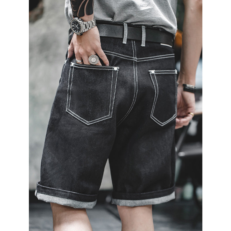 13.5oz Silver Denim生デニムショーツ