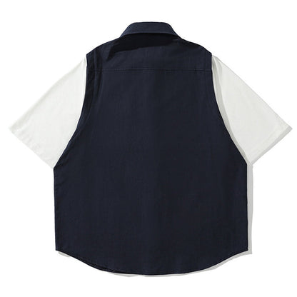 フェイクレイヤードコットン半袖シャツ