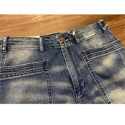 ダメージ加工　ウォッシュデニムショートパンツ