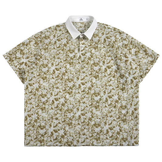 Loose silhouette small floral print short sleeve aloha shirt