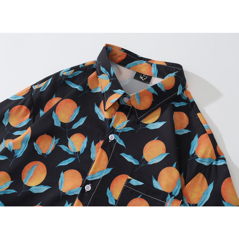 「おいしいオレンジ」総柄長袖シャツ