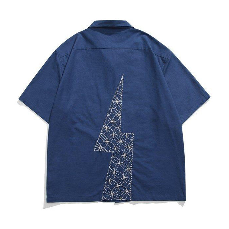 刺繍「稲妻」ファッション半袖シャツ