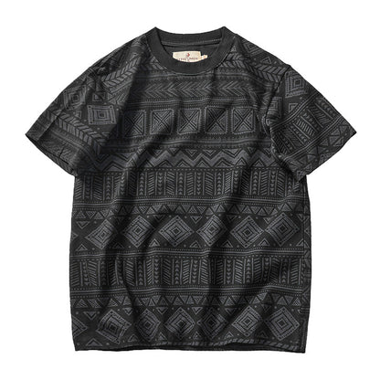 エスニック調　幾何学総柄プリントTシャツ