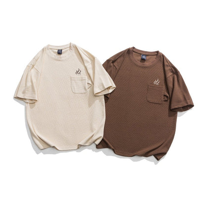 デザインポケット　ワッフルクルーネックTシャツ　