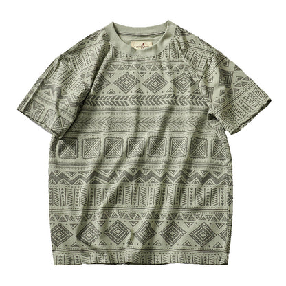 エスニック調　幾何学総柄プリントTシャツ