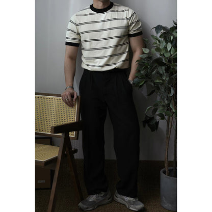 定番横ストライプ通勤高品質ニットTシャツ
