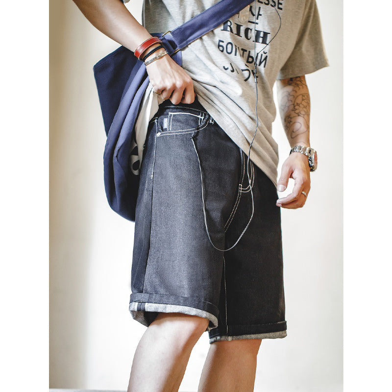 13.5oz Silver Denim生デニムショーツ